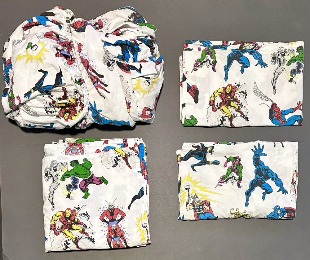 Pottery Barn Kids PBK Queen Size Marvel Comics Superheroes Sheet Set 4 Pcs